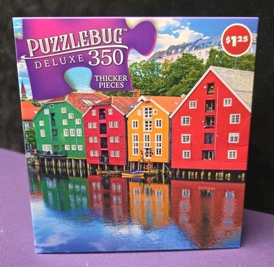 Puzzlebug 350 Pieces Colorful Buildings in Trondheim Canal, Norway NEW FREE SHIP