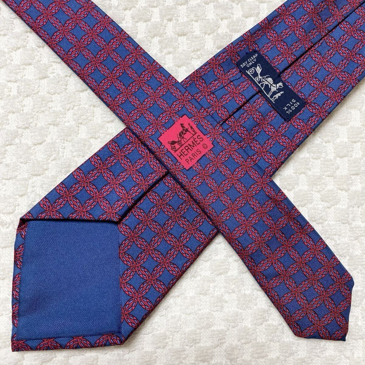 HERMES Tie Ring Checkered Total Pattern 100 Silk … - image 4