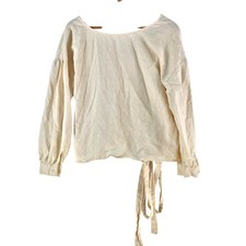 Atmos & Here Blouse Womens 14 White Cotton V Neck Belted Wrap Top 129510