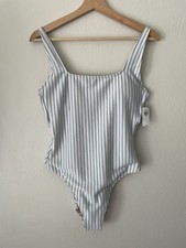 Old Navy Ribbed Striped One-Piece Swimsuit Blue/White Striped Coastal Seaside M