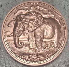 20 MONNAIES ÉLÉPHANT - 1 oz BU RONDS EN CUIVRE - LINGOT FIN 0,999 3D HAUT RELIEF -S