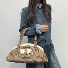 Christian Dior Trotter Shoulder Bag Handbag Beige Leather Canvas Women's Auth