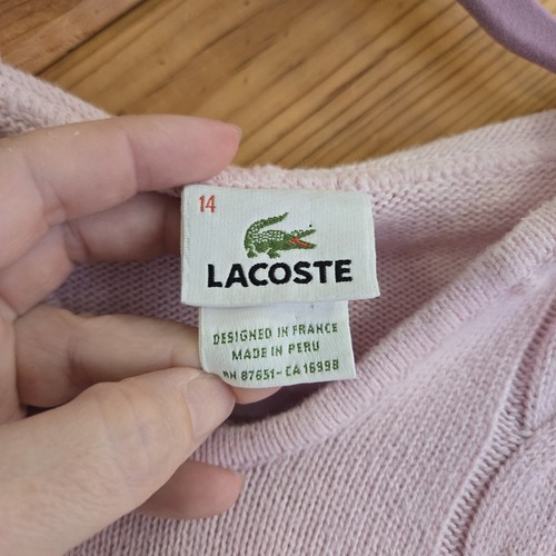 Lacoste Girls Pink Sweater Hooded Size 14 Cotton Cable Knit Youth Large - Picture 2 of 7