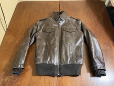 2025 BEN SHERMAN Brown Genuine Leather Bomber Jacket S Small