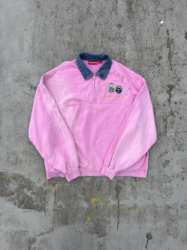 Supreme Denim Collar Half Zip Sweatshirt Pink SS23 Size S