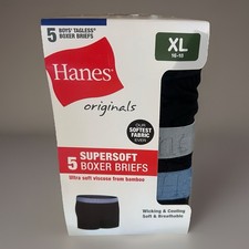 Hanes Originals Boxer Briefs Boys XL 16-18 Supersoft Bamboo 5 Pack Underwear