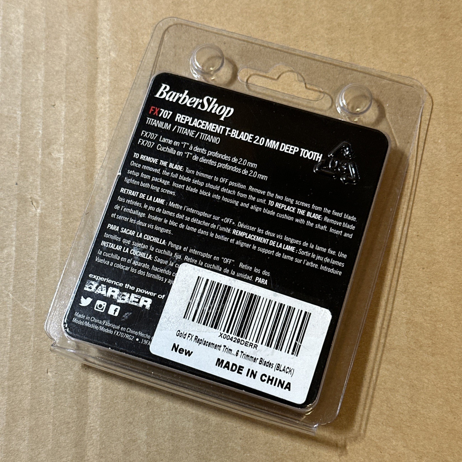 NEW BARBERSHOP FX707 2.0MM DEEP TOOTH BLACK DLC TITANIUM T-BLADE FITS FX787