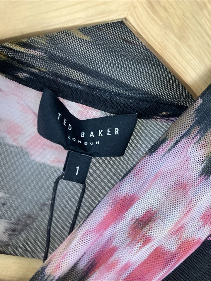 Ted Baker Mesh Top 8 Size 1 Black Floral Long Sleeves BNWT - Image 4 of 4