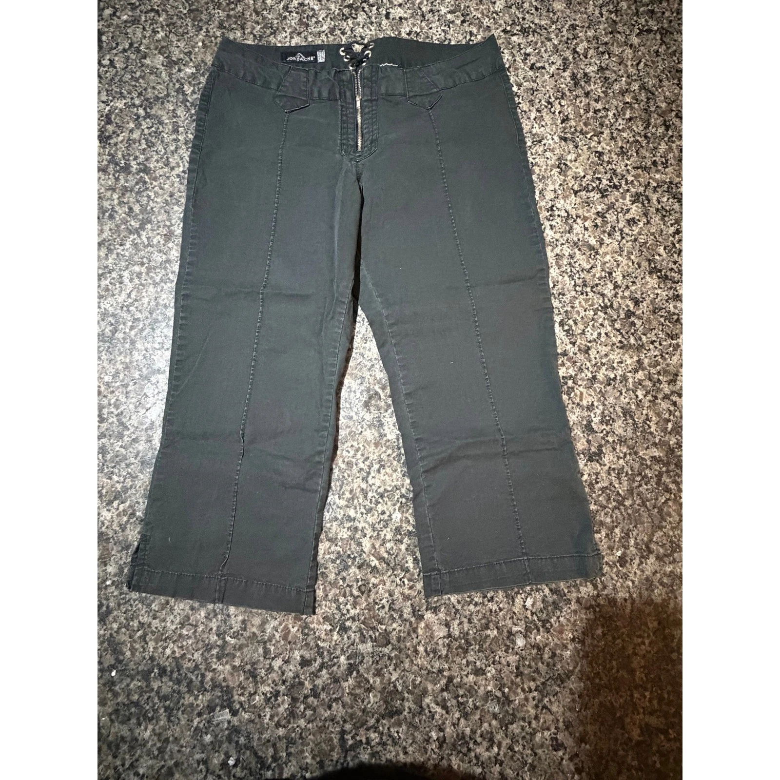 Jordache Womens Low Rise Stretch Capri Pants Grey Lace Up Back Cropped Y2K 30W
