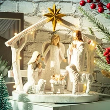 Nativity Scene with Lights, Nativity Story Resin Sculpted Hand Painted Nativi...
