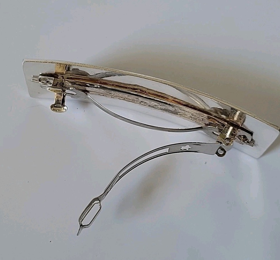 Vintage Silver Abalone Inlay Rectangular Hair Cli… - image 4