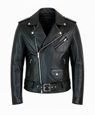 Men s Motorcycle Leather jacket Genuine Buffalo Skin Brando Style Black Biker