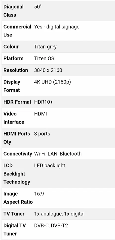 Samsung BE50A-H 50" 4K Crystal UHD Smart Led Business TV Grade A No Stand - Image 4 of 4