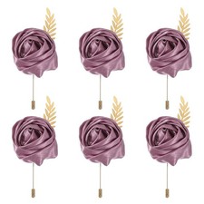 6 Pcs Groom Boutonnieres Rose Boutonnieres Pins, Light Pink 4.7"x2" 