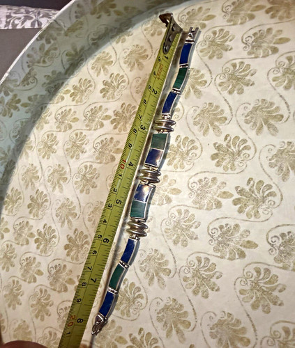 Vintage Taxco México 950 Blue Green lapis Rectangle Link Bracelet 7in