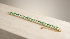 💖OOAK UK "Pearl/Green/Gold" Handmade Bracelet Birthday Prom Mum Jewellery💖