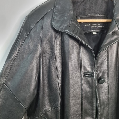 Giacca pelle nera vintage anni 60 70 trench tasca collo arrotondato swing canadese taglia M - Foto 6 di 10