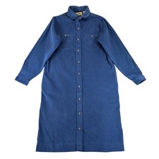Vintage LL Bean Corduroy Shirt Dress Womens Petite 12 Blue Made in USA 5710