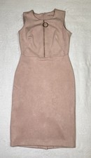 Calvin Klein NWOT Blush Pink Faux Suede Zip Front Sheath Dress Gold Ring Size 6