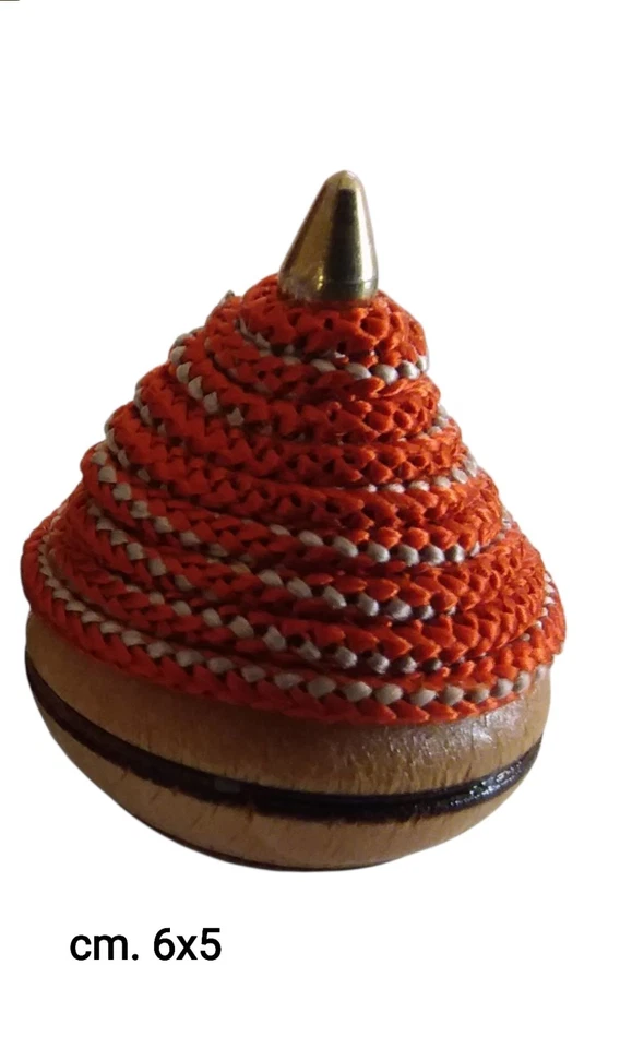 TROTTOLA VINTAGE IN LEGNO DI FAGGIO ARTIGIANALE CM. 6x5 PUNTA METALLO FILO 1 PZ. - Immagine 3 di 4