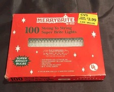 Vintage Merry Bright 100 String Super Brite Lights, White NIB