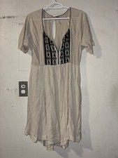 Free People Boho Embroidered Gauze Dress Cream Black Medium M Festival