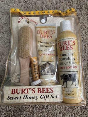 Burts Bees Sweet Honey Gift Set 5pc Body Lotion Foot Cream Lip Balm PumiceBrush