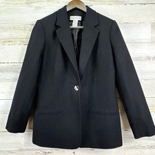 Sag Harbor Womens Black 100 Wool Lined Blazer Jacket Size 8 Single Button