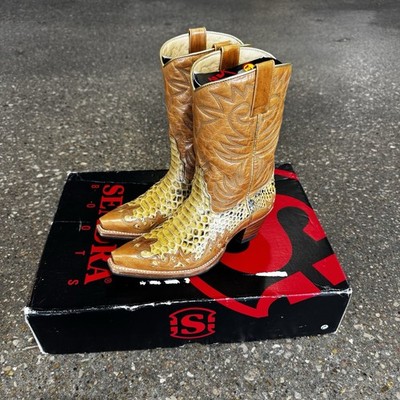 Sendra Boots Womens Python Snakeskin Leather Cowgirl Size 7 US Made In Spain New