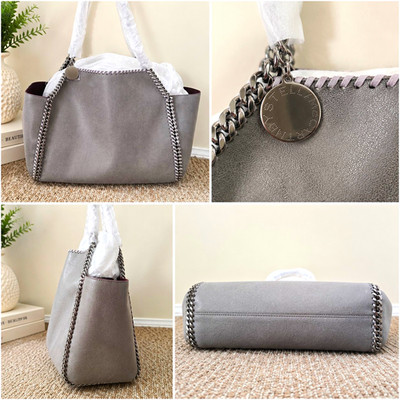 Stella McCartney Falabella Gray Chain Tote w/ Attached Pouch, Burgundy Lining
