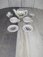 Japan Vintage Porcelain Miniature Dollhouse Rooster Tea Set 7 Pieces Handpainted