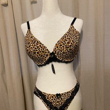 Adore Me Leopard Print Lingerie Set with Black Lace Trim 38D Large NWT