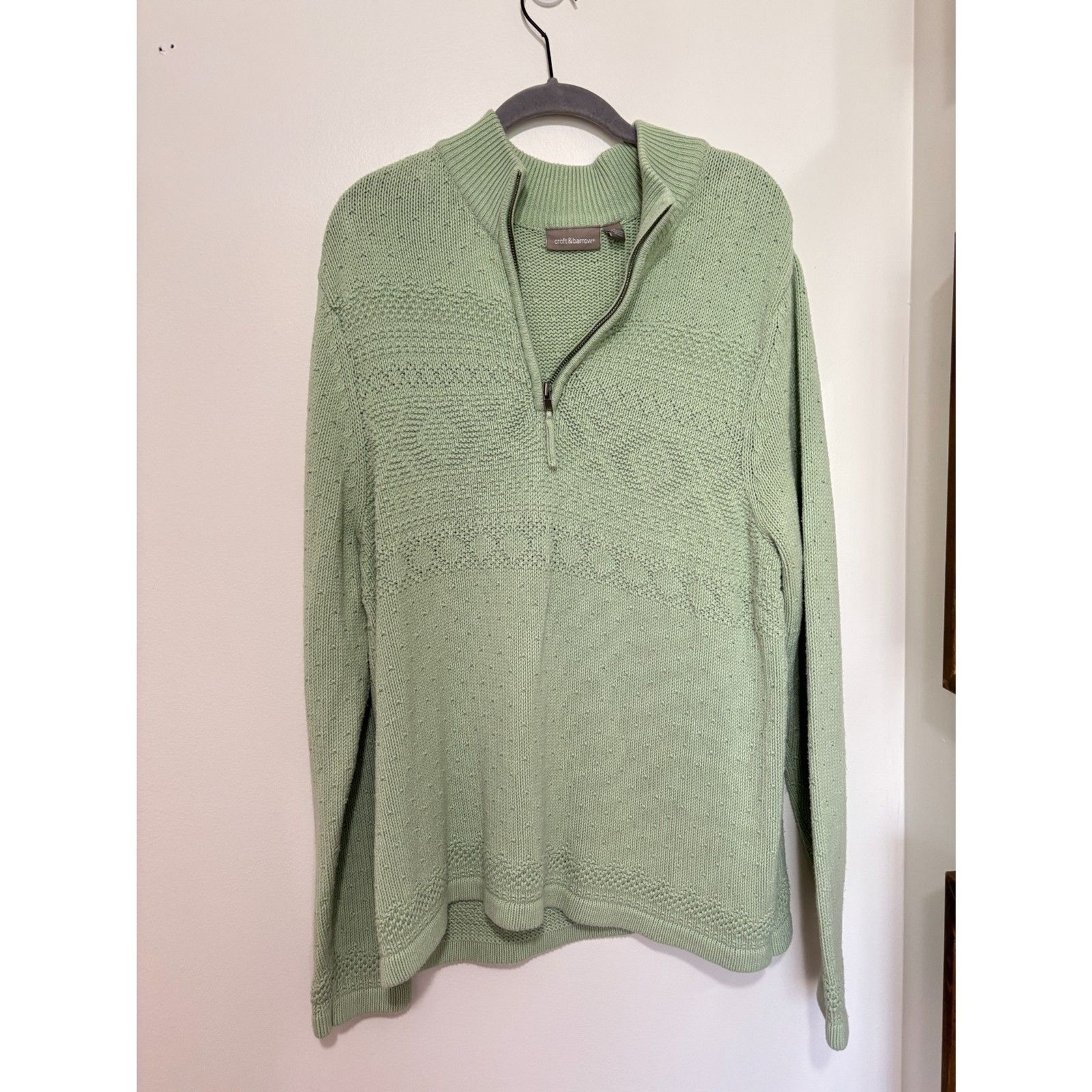 Croft&Barrow Quarter Zip Sweater Green Knit Pullover Cozy Casual Cotton Nordic