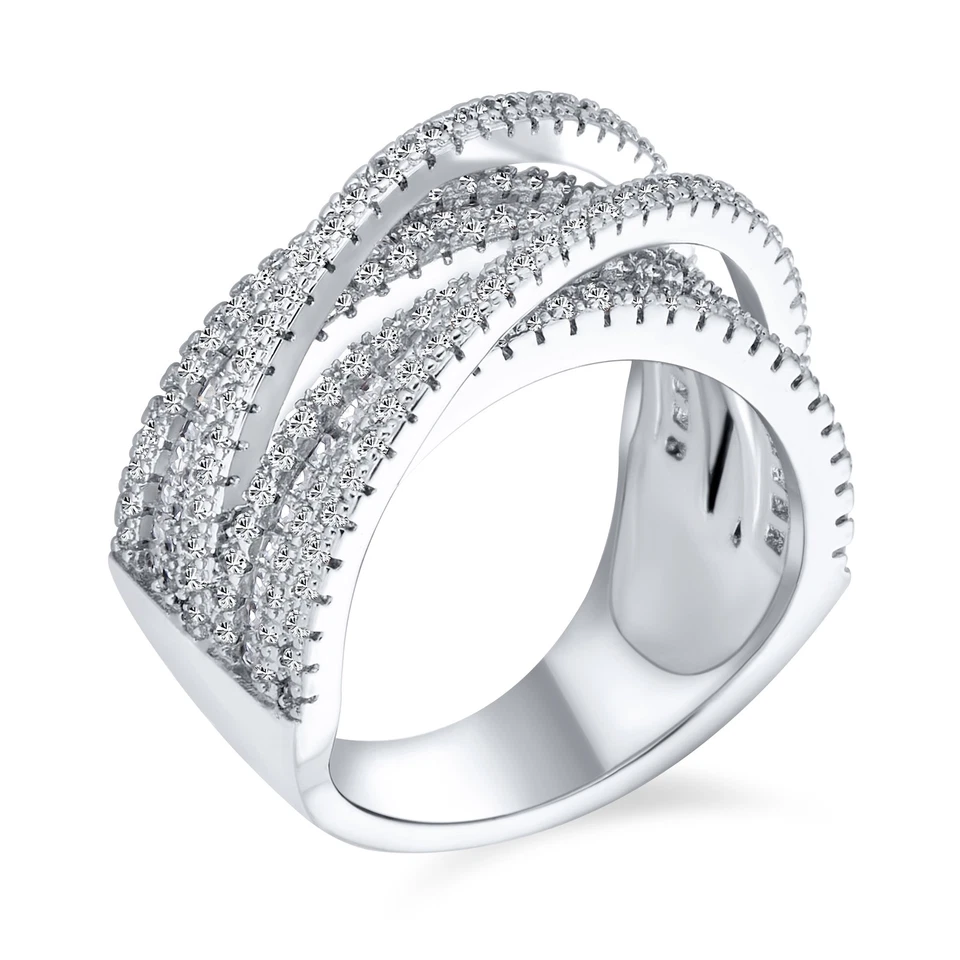 Anillo Art Deco Circonita Crossover Cóctel Distintivo Plateado 4 Filas Baguette Foto 2 de 4