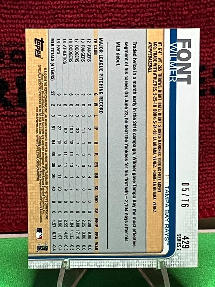 2019 Topps - Wilmer Font #429 - Independence Day /76 - Image 2 of 2