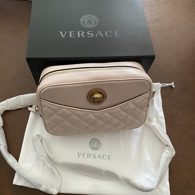 *NEW Versace Shoulder Bag Lamb Skin Pink Quilted Medusa Large
