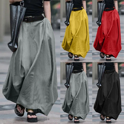 Damen Frauen Mode Hippie Lange Röcke Baumwolle Leinen Hippie Freizeitkleid - Bild 3 von 24