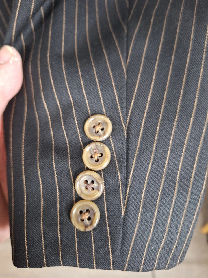 Jack Victor 2 Piece Suit Mens 44L 38L Black Brown Stripe 3 Button Wool DV - Image 2 of 4