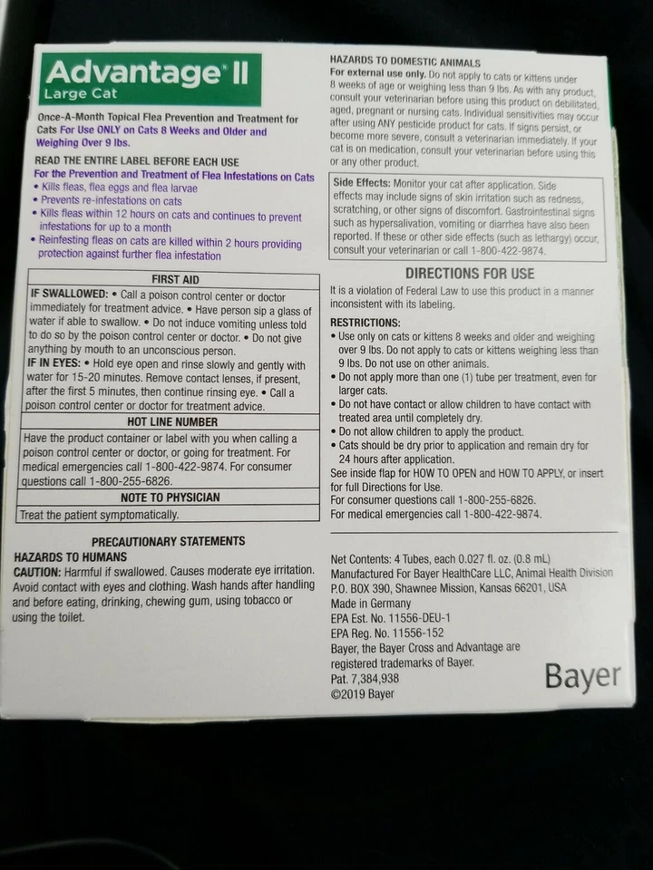 Advantage II para gatos de más de 9 libras - Paquete de 4 - Aprobado por la EPA de EE. UU. -  Foto 4 de 4