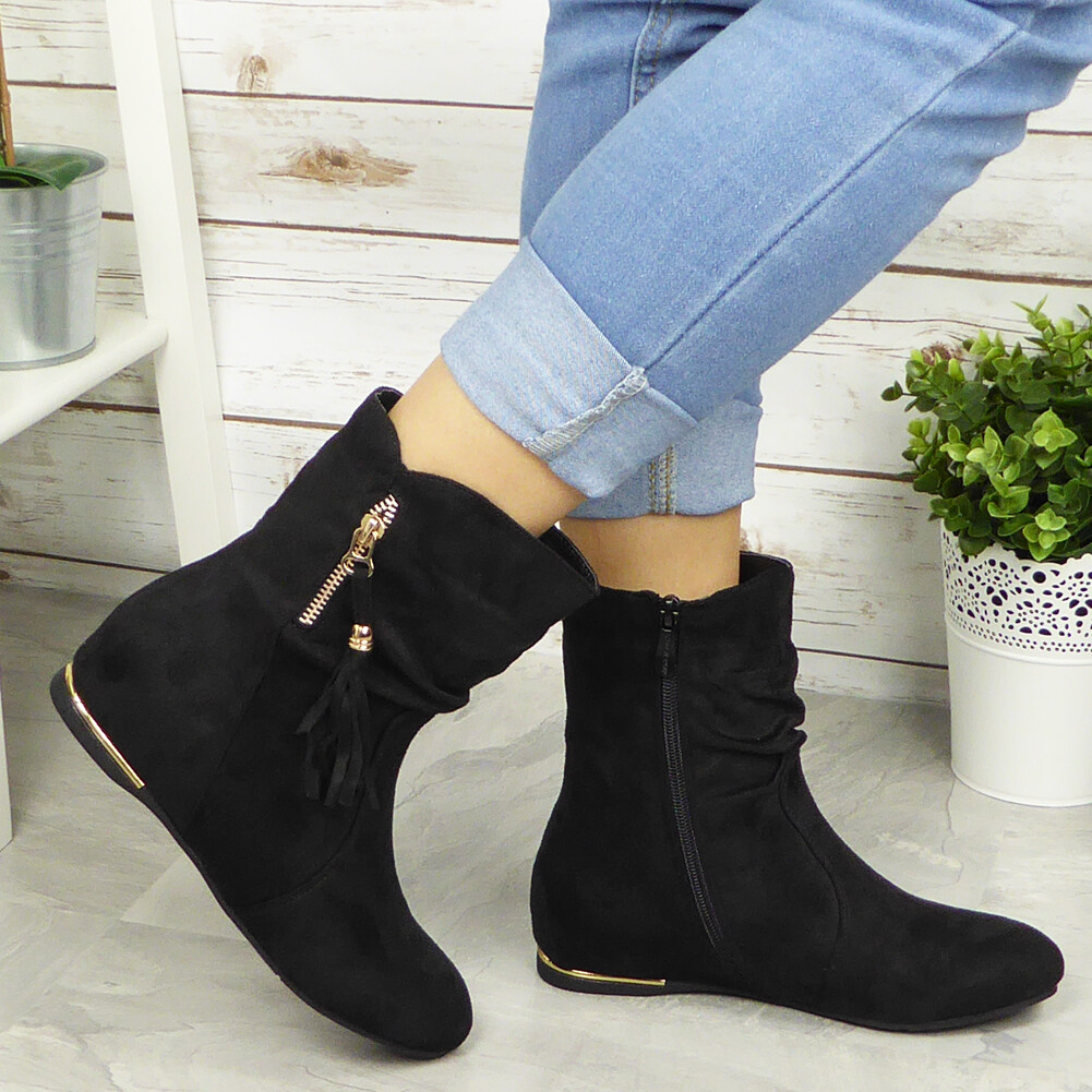 Suede Ladies Ankle Sock Boots Womens Summer Round Toe Flat