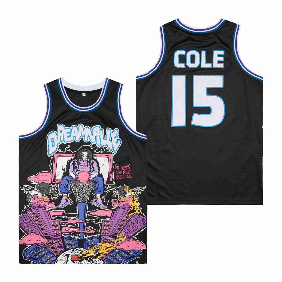 Retro Skeleton J Cole #15 Basketball Jerseys Stitched Hip Hop Rap Streetball