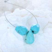 Turquoise Faceted Teardrops Components 3 Pcs NewWorldGems