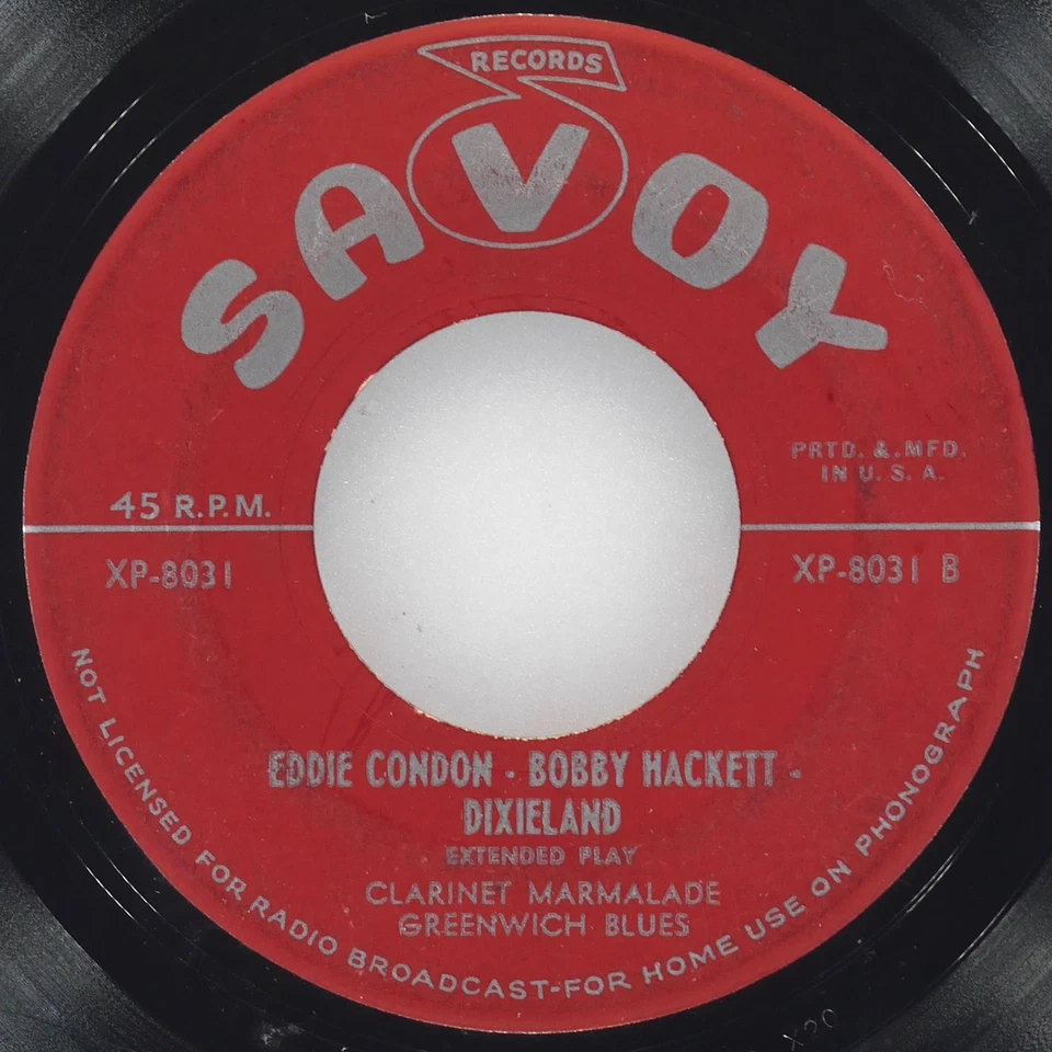 EDDIE CONDON BOBBY HACKETT Dixieland SAVOY XP-8031 VG+ 45 7" Foto 3 de 4