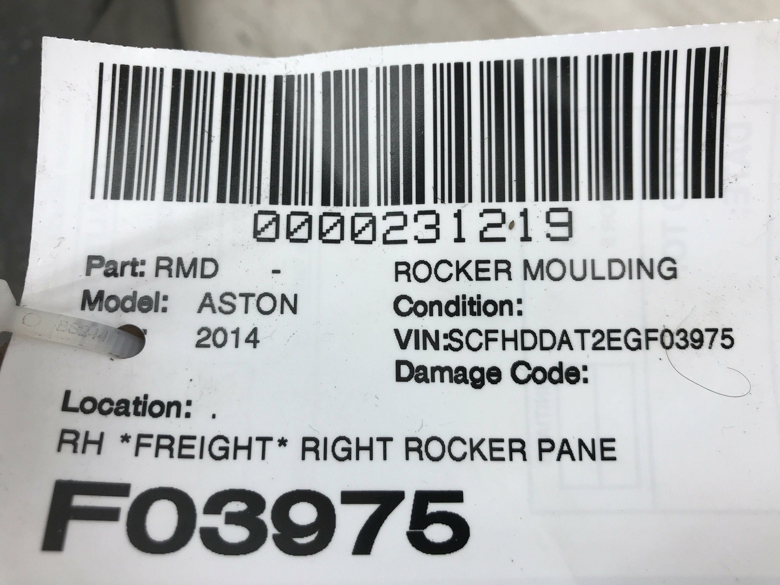 2014 ASTON MARTIN RAPIDE RIGHT ROCKER PANEL MOULDING SIDE JET BLACK (AST1328H)