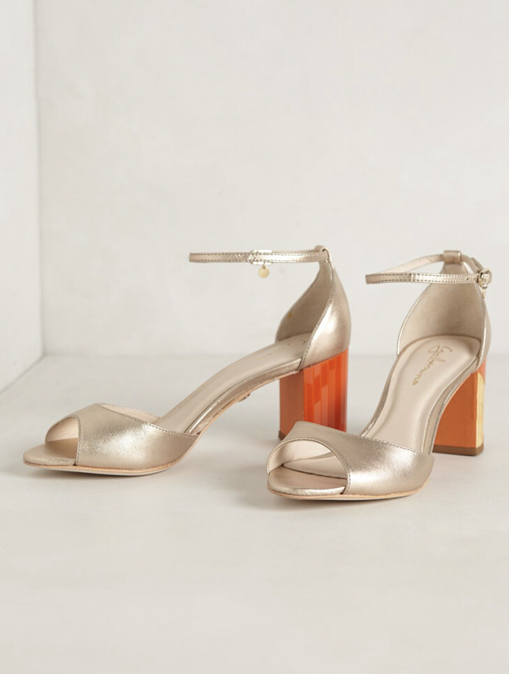 Anthropologie Peep Toe Wood Enamel Heels by Guilhermina US Eur