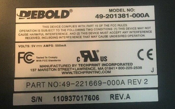 DIEBOLD 49-221669-000A REV 2 ATM SERVICE KEYBOARDS 49221669000A 