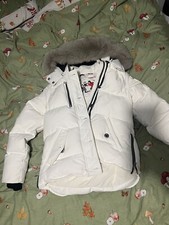 Moose Knuckles 3q Fur Jacket White Womens Size Large Very Warm! - Pre Owned