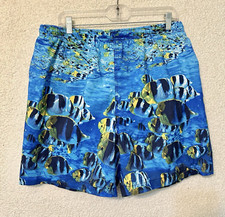 Vintage Men's Nautica Aquarium Pattern Navy Swim Trunk Shorts Size Large