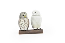 Snowy  Barred Owl Toy, 3 Piece, Posable Realistic Hand Painted Model    2"