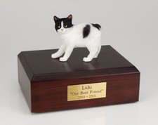 Manx Black  White Cat Figurine Pet Cremation Urn Available in 3 Colors/ 4 Sizes